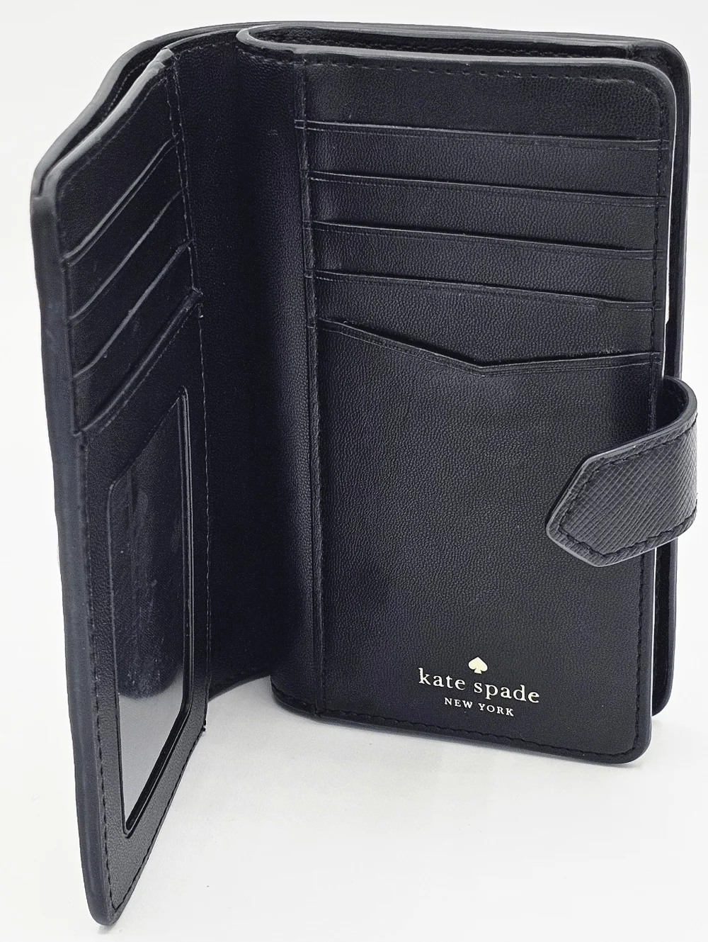 KATE SPADE Black and Beige Colorblock Compact Pebbled Leather‎ Wallet